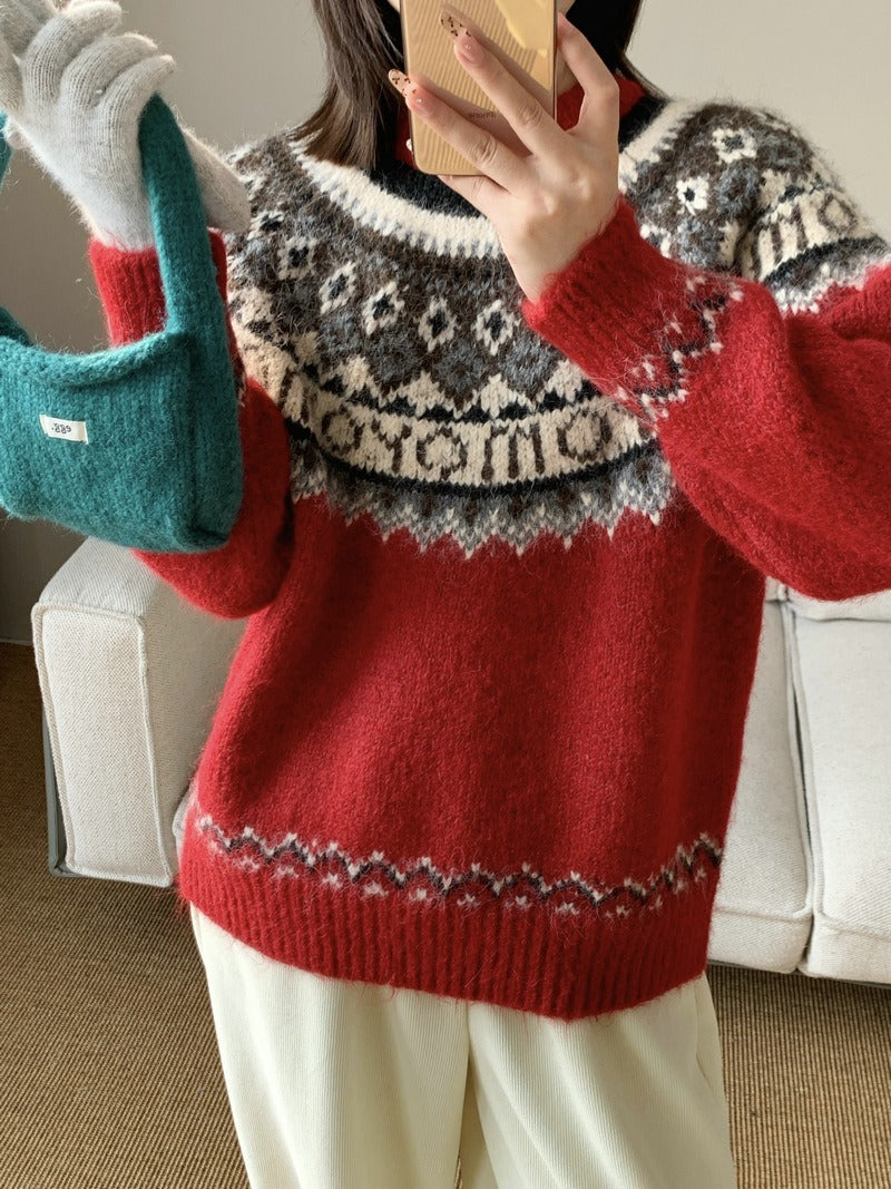 Damen Grobstrickpullover mit zeitgenössischen Norweger-Mustern Krohn-e