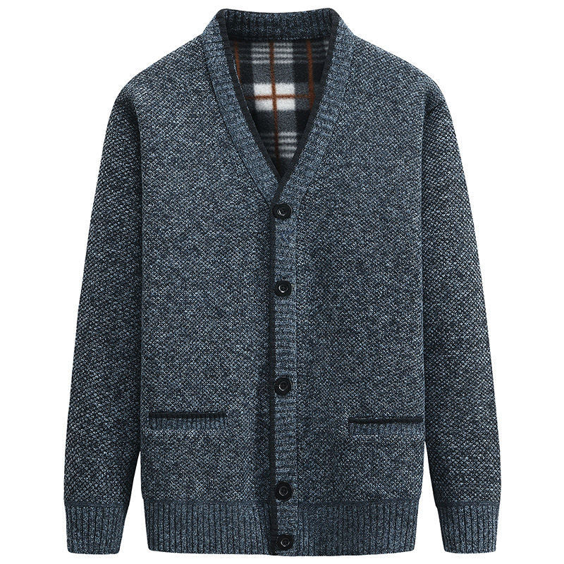 Herren stilvolle Strickjacke mit V-Ausschnitt und liebevollen Details Krohn-e
