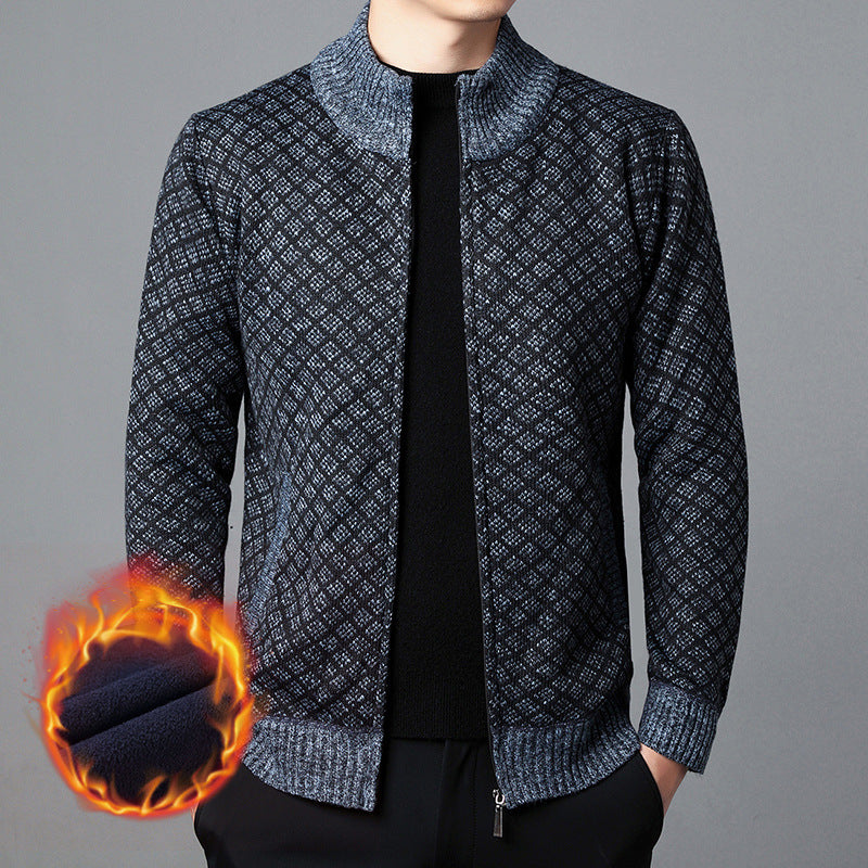 Herren Strickjacke mit hohem Kragen und innovativem Muster Krohn-e