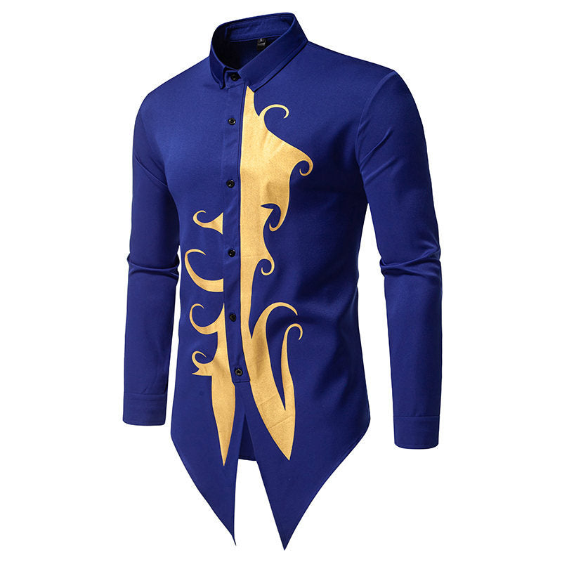 Herren Langarmhemd mit elegantem Goldmotiv und einzigartigem Schnitt Krohn-e