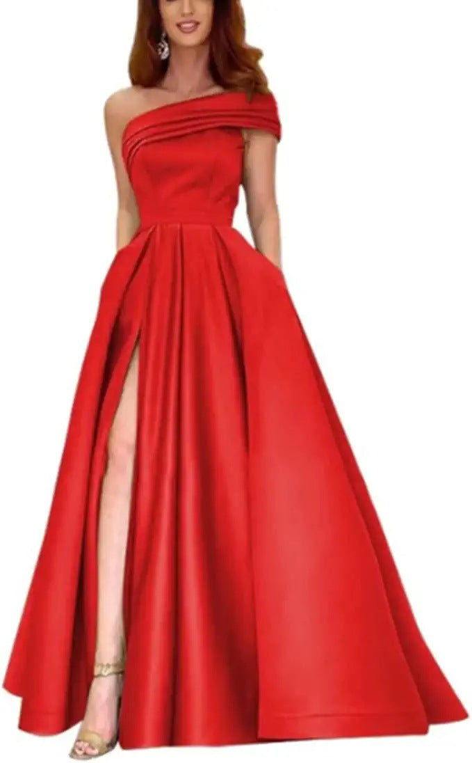 Fudus Elegantes Grünes Kleid mit hohem Beinschlitz