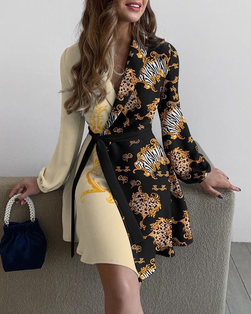 Damen Wickelkleid mit eleganten langen Ärmeln und seitlichem Schlitz Krohn-e