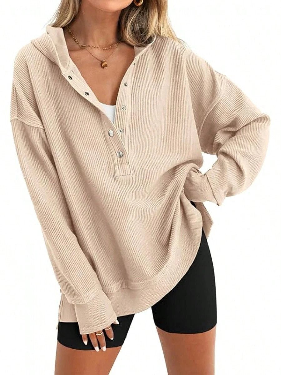 Damen Lässiger Kapuzenpullover mit Knopfdetails und überschnittenen Schultern Krohn-e
