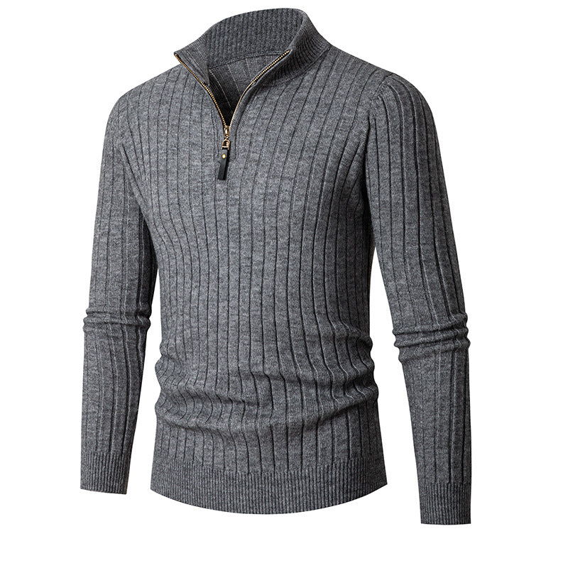 Herren Strickpullover mit halbem Reißverschluss und feiner Rippstruktur Krohn-e