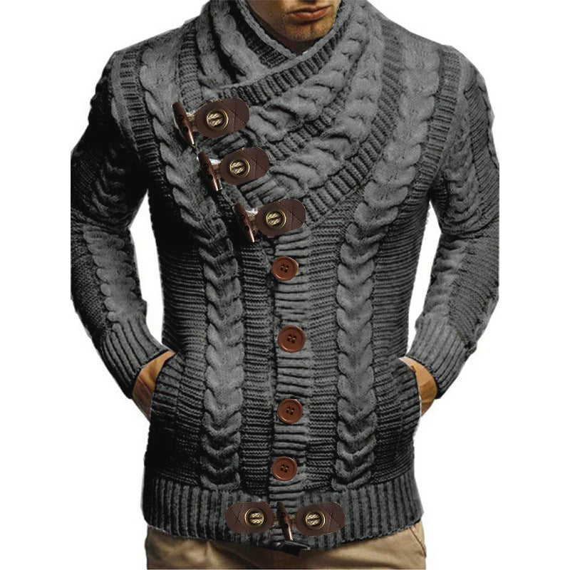 Herren Grobstrickjacke mit kreativem Schalkragen und Knopfdetails Krohn-e
