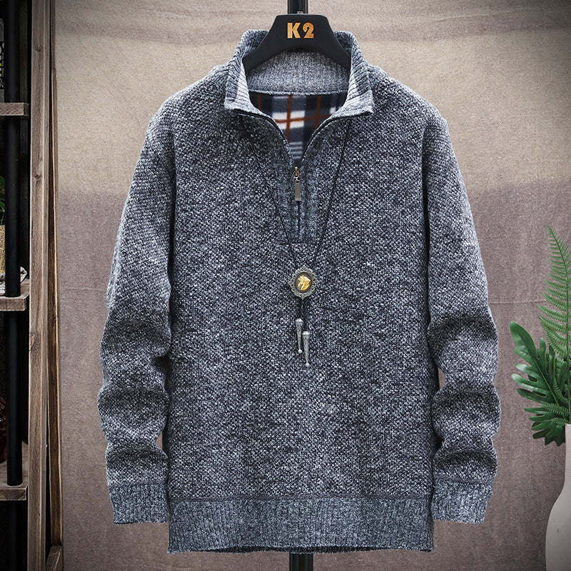 Herren modischer Strickpullover mit halbem Reißverschluss und unterschiedlichen Texturen Krohn-e