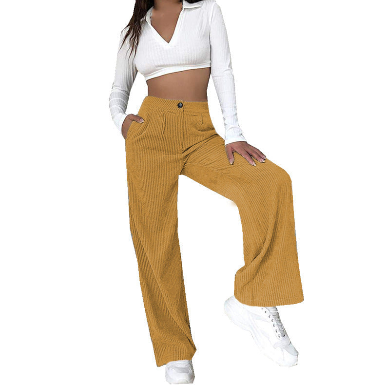 Damen Weite Cordhose mit hohem Bund und seitlichen Taschen Krohn-e