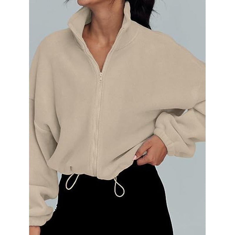 Damen trendy Oversize-Zip-Pullover mit hohem Kragen und Kordelzug Krohn-e