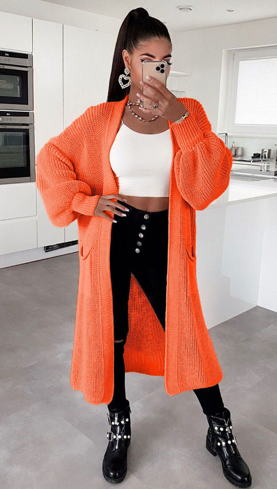 Damen Langstrickjacke mit grober Maschenstruktur und praktischen Taschen Krohn-e