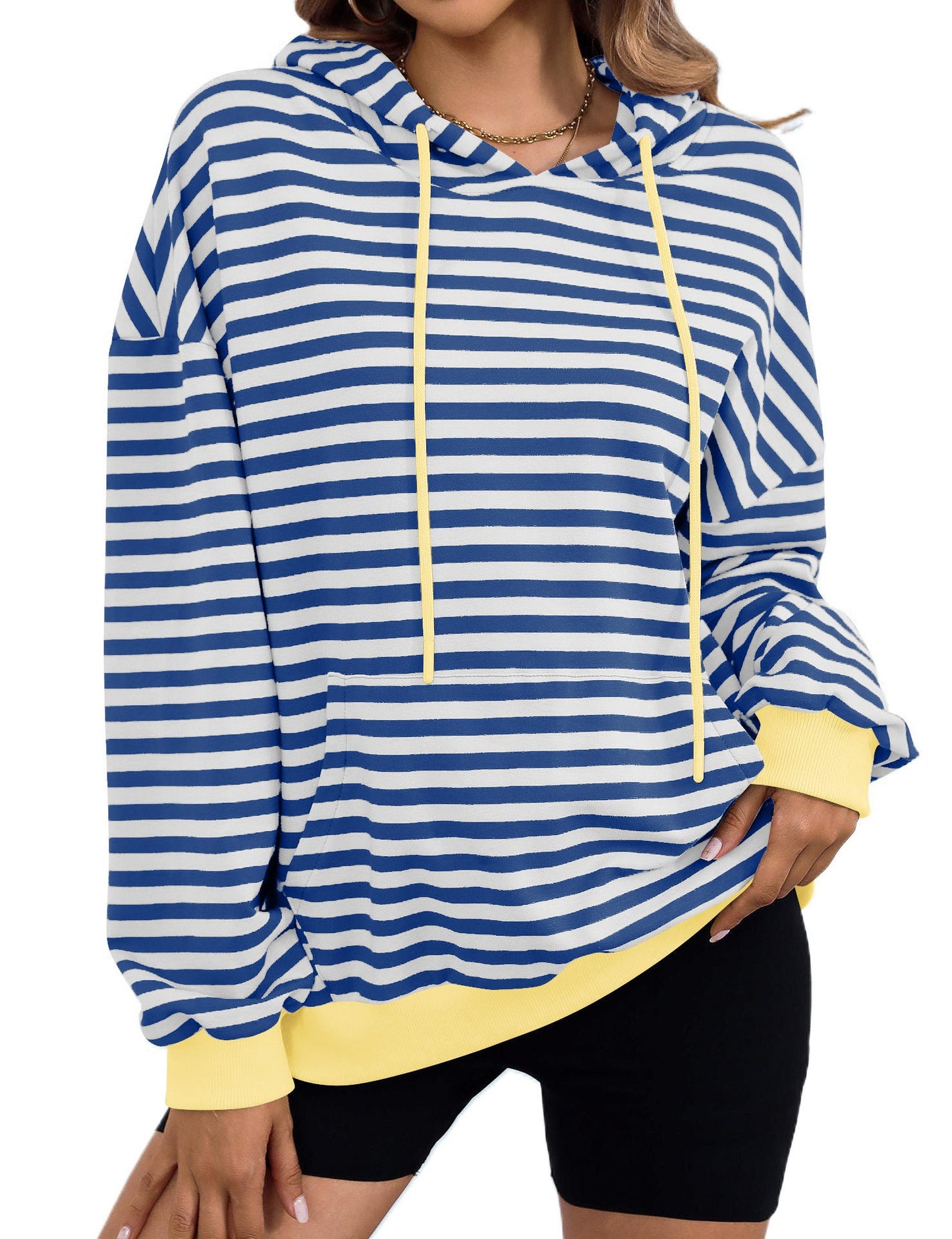 Damen gestreifter Kapuzenpullover mit stylischer Kängurutasche Krohn-e