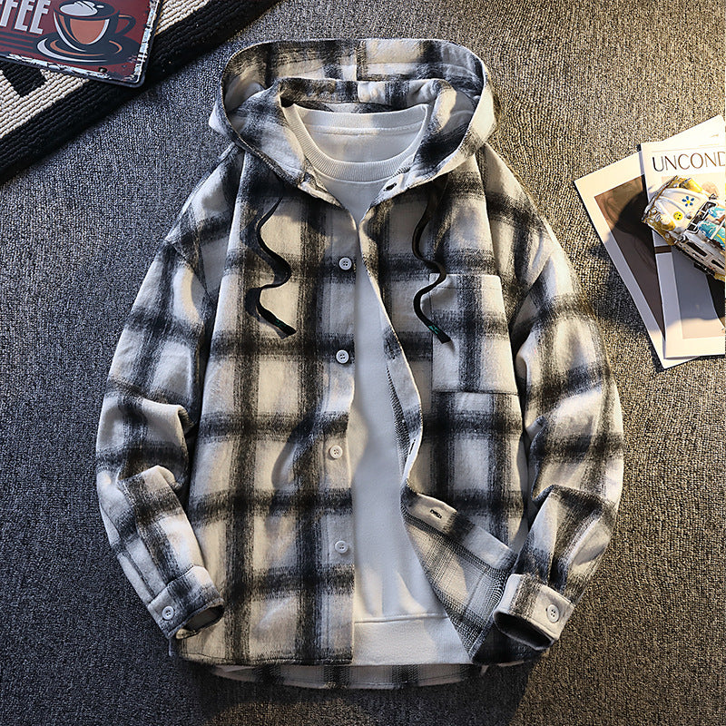 Herren Karierte Flanelljacke mit Kapuze und Knopfverschluss Krohn-e