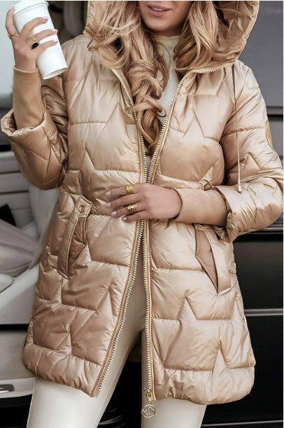 Damen Längere Steppjacke mit hoher Kapuze und seitlichen Reißverschlüssen Krohn-e