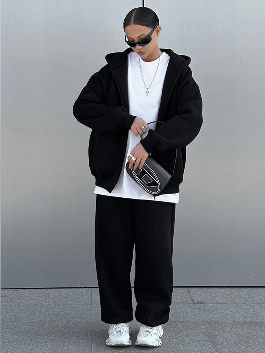 Fudus Damen Fleecejacke mit Kapuze und Sweatshirt-Details