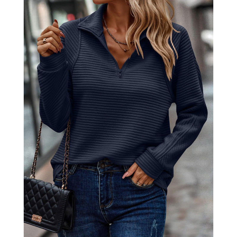 Damen kuscheliger Stepp-Pullover mit hohem Kragen und halbem Reißverschluss Krohn-e