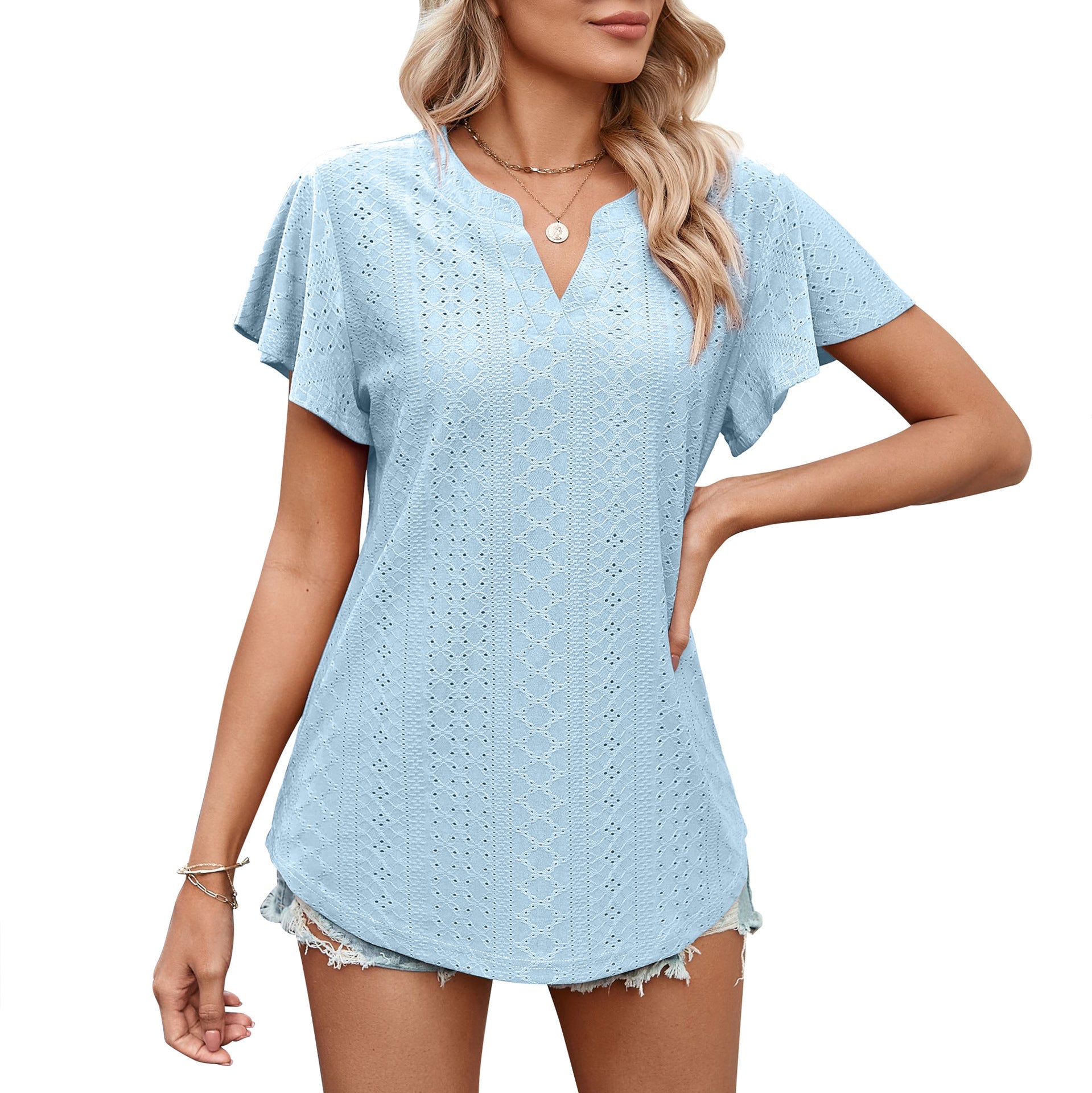 Damen Luftiges Blusenshirt mit effektvollem Lochmuster Krohn-e
