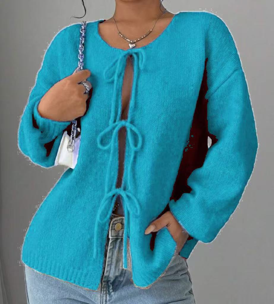 Damen Oversized Strickpullover mit dekorativem Schnürdetail Krohn-e