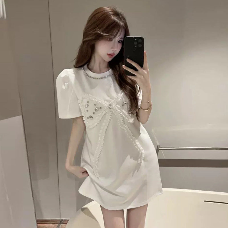 Fudus Beaded Southeast Asian Rhinestone T-Shirt Dress