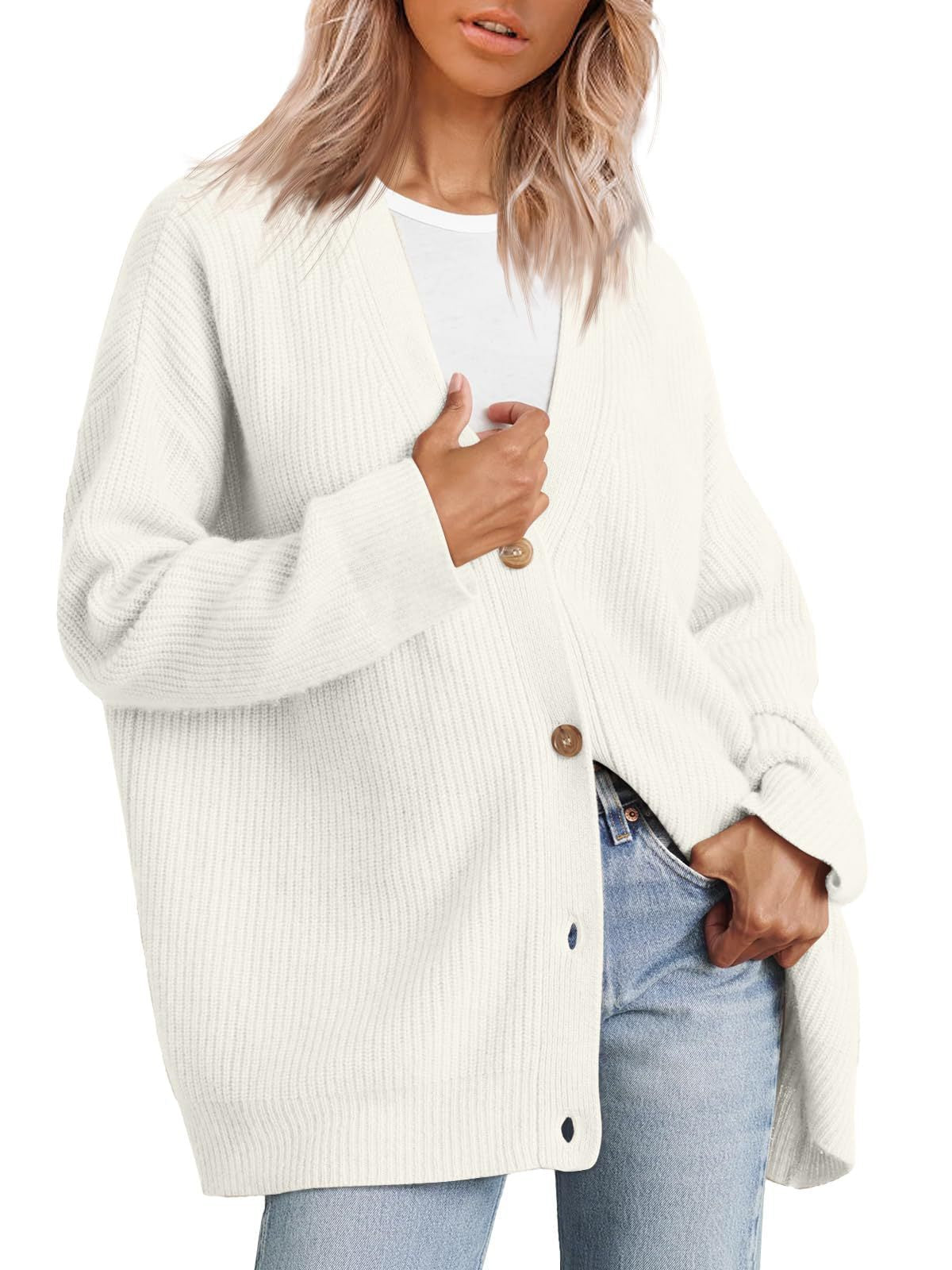Krohn-e | Cardigan - Damen Herbst gestreifter Knopf-gefüllter Strick-Cardigan