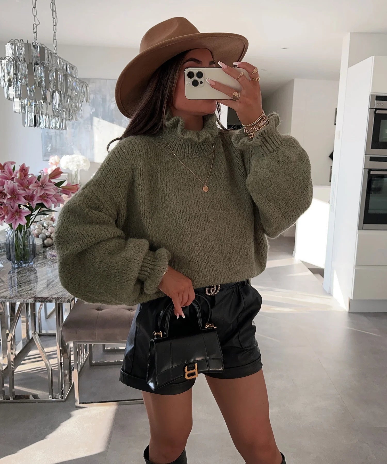 Damen kuscheliger Rollkragenpullover mit weiten Ärmeln und strukturellem Design Krohn-e