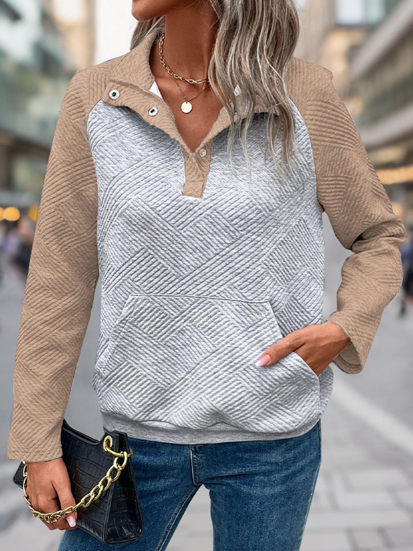 Damen modischer Stehkragen-Pullover mit strukturierter Oberfläche Krohn-e