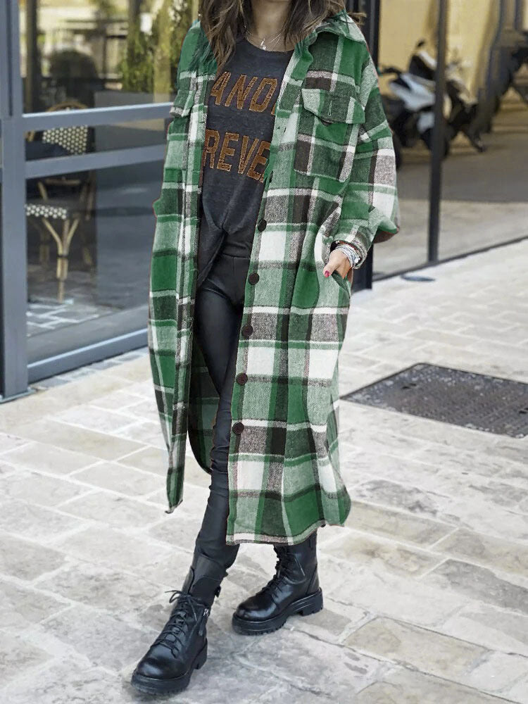Damen Karierter Langmantel mit praktischen Taschen Krohn-e