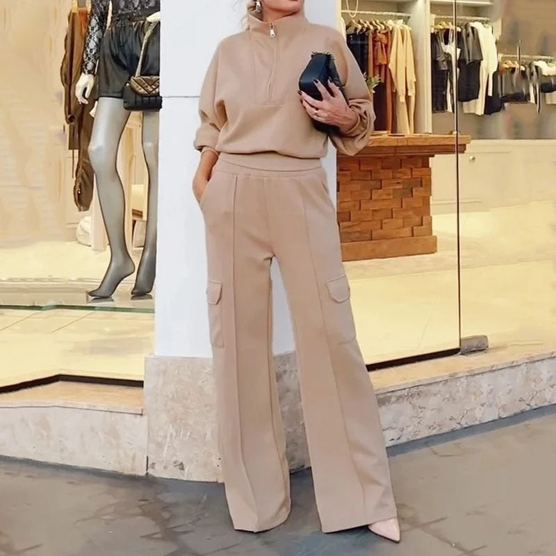 Damen Freizeit-Loungewear Set mit hohem Kragen und seitlichen Taschen Krohn-e