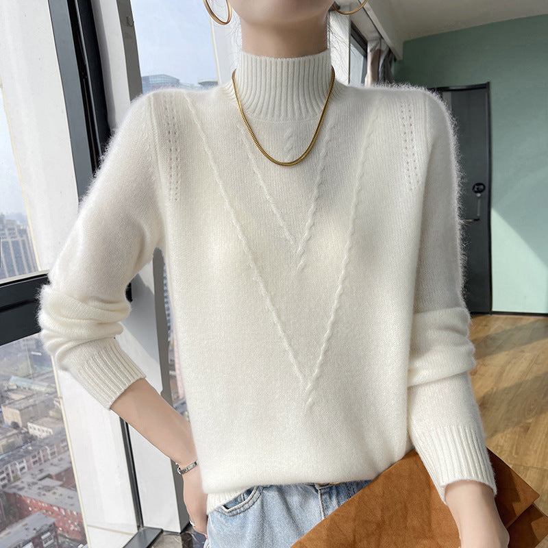 Damen weicher Strickpullover mit hohen Kragen und V-Design Krohn-e