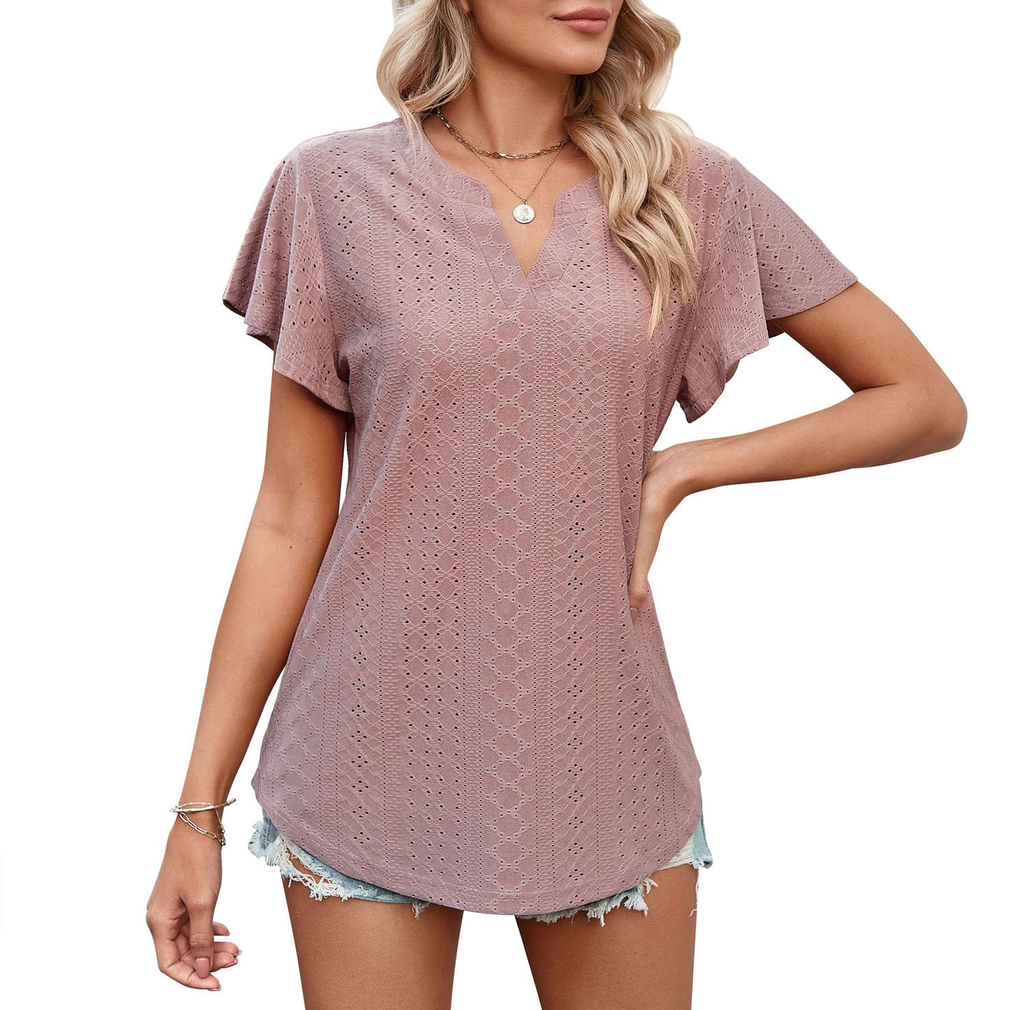 Damen Luftiges Blusenshirt mit effektvollem Lochmuster Krohn-e