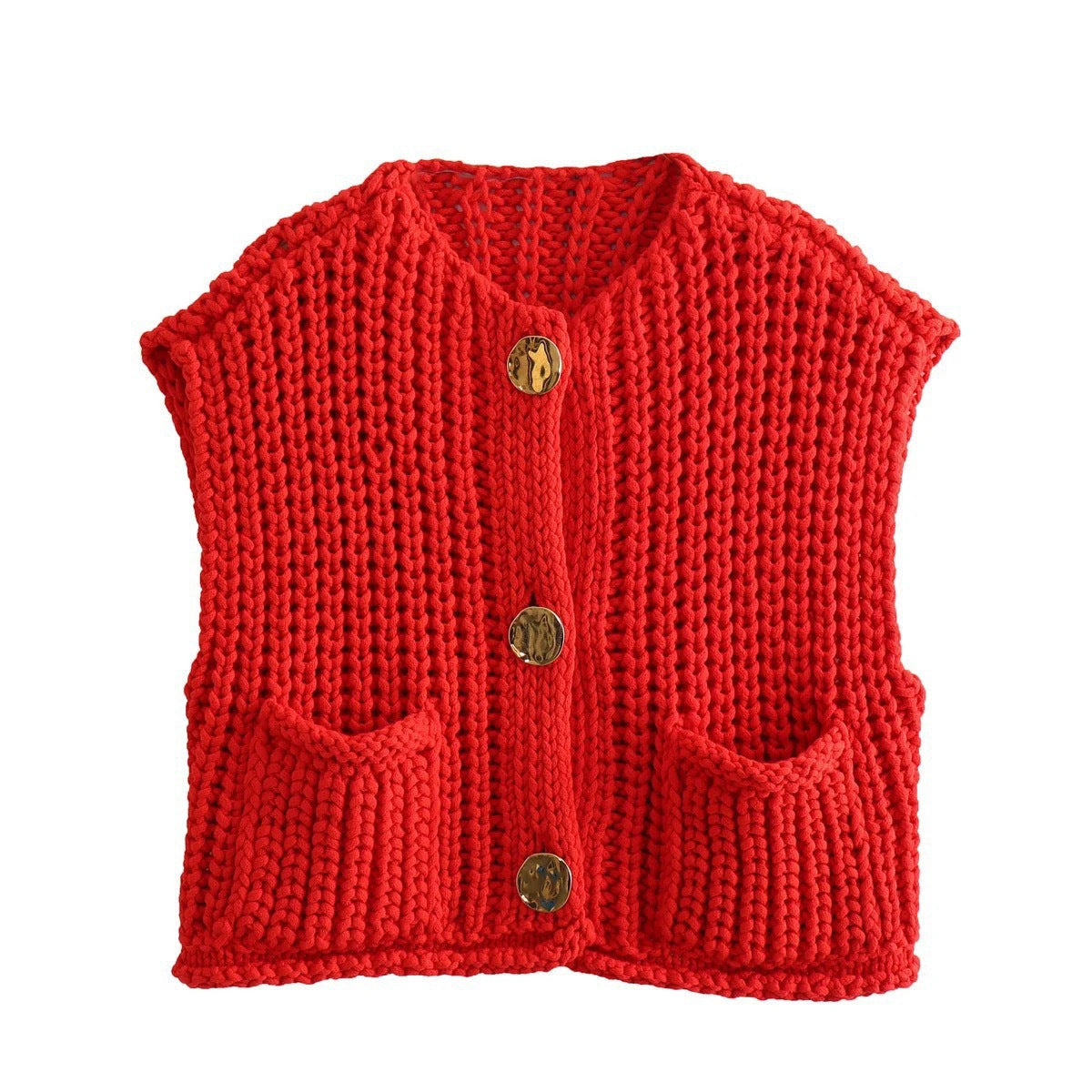 Damen modische Strickweste mit Knopfdetails und aufgesetzten Taschen Krohn-e