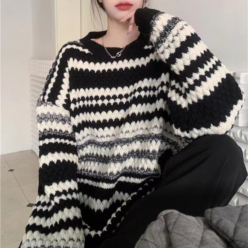 Damen gemusterter Strickpullover mit strukturiertem Gewebe und lässigem Schnitt Krohn-e - Krohn-e