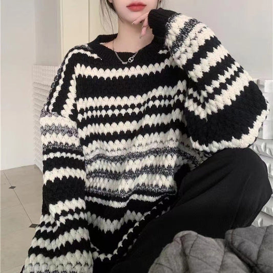 Damen gemusterter Strickpullover mit strukturiertem Gewebe und lässigem Schnitt Krohn-e - Krohn-e