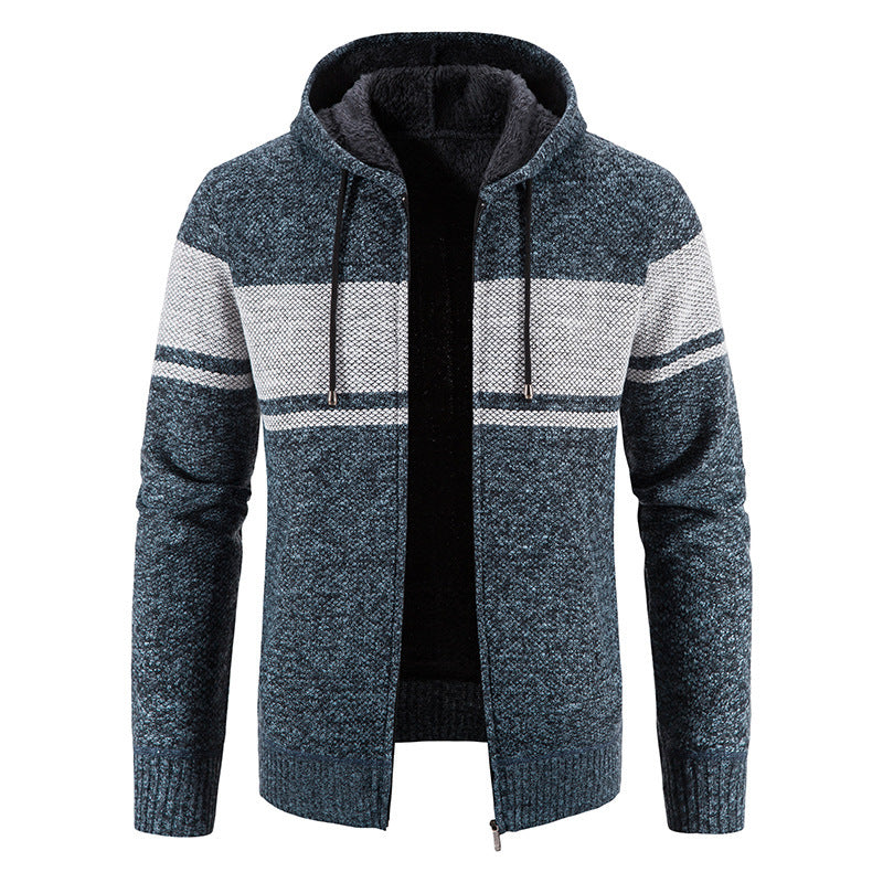 Herren Strickjacke mit Kapuze und kontrastierendem Streifenmuster Krohn-e