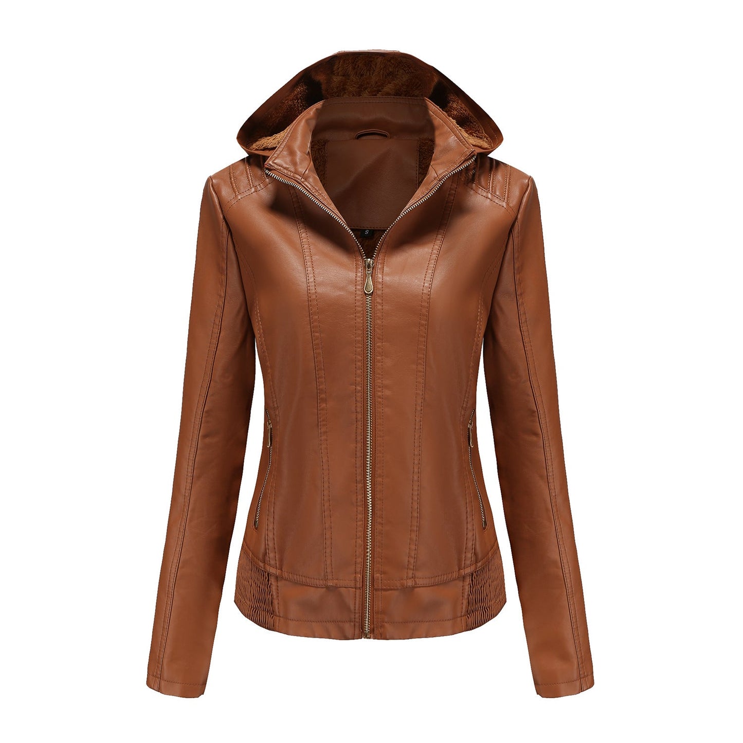 Damen stilvolle Kunstlederjacke mit hochabschließendem Kragen und elastischen Bündchen Krohn-e