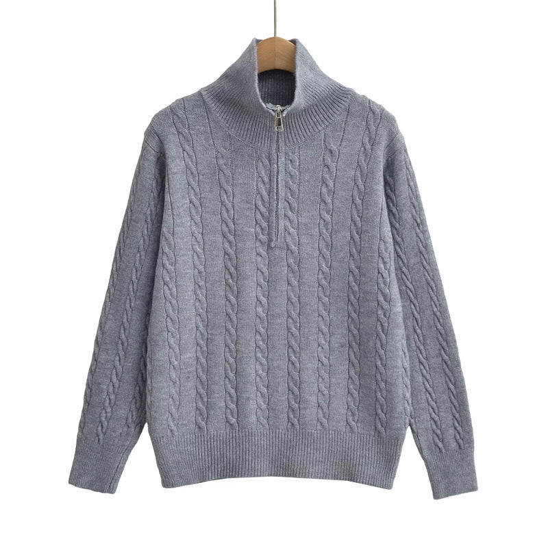 Damen Strickpullover mit kurzem Reißverschluss und Zopfmuster Krohn-e