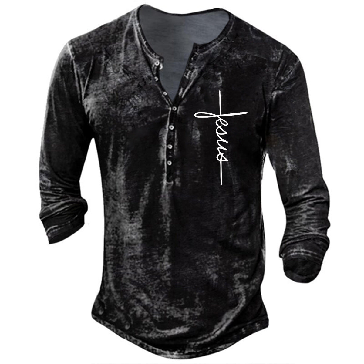 Herren Langarm Henley-Shirt mit kreativem Grafikdruck Krohn-e