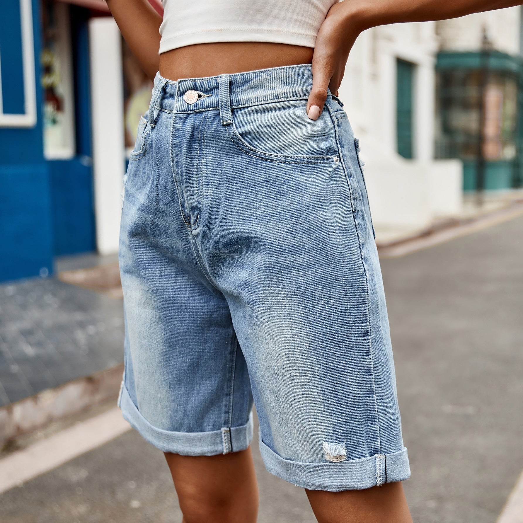 Damen entspannte Denim-Shorts mit umgeschlagenem Saum Krohn-e