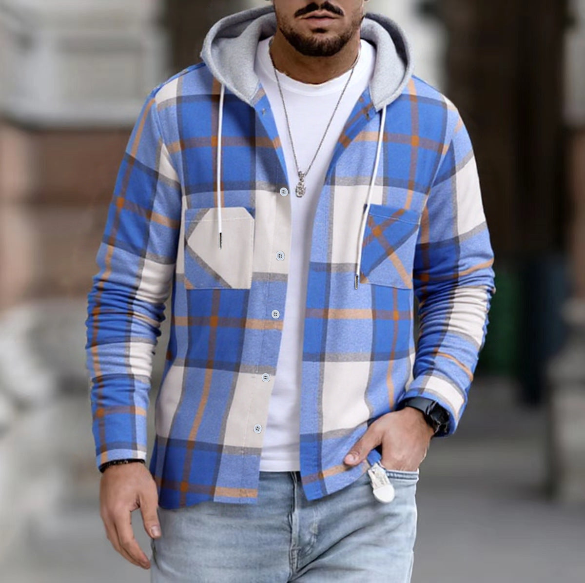 Herren Freizeitjacke mit Kapuze und Karomuster Krohn-e