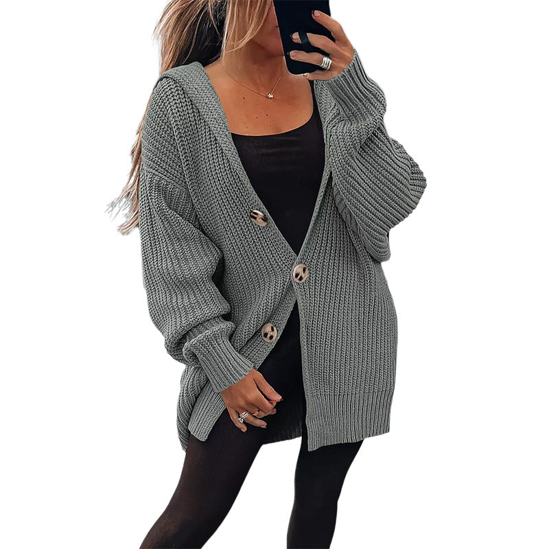 Damen Grobstrickjacke mit übergroßem Schnitt und eleganten Holzknöpfen Krohn-e