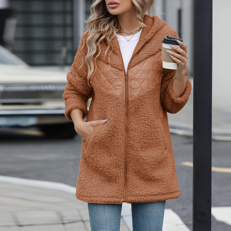Damen Oversized Teddyjacke mit Kapuze und praktischen Taschen Krohn-e