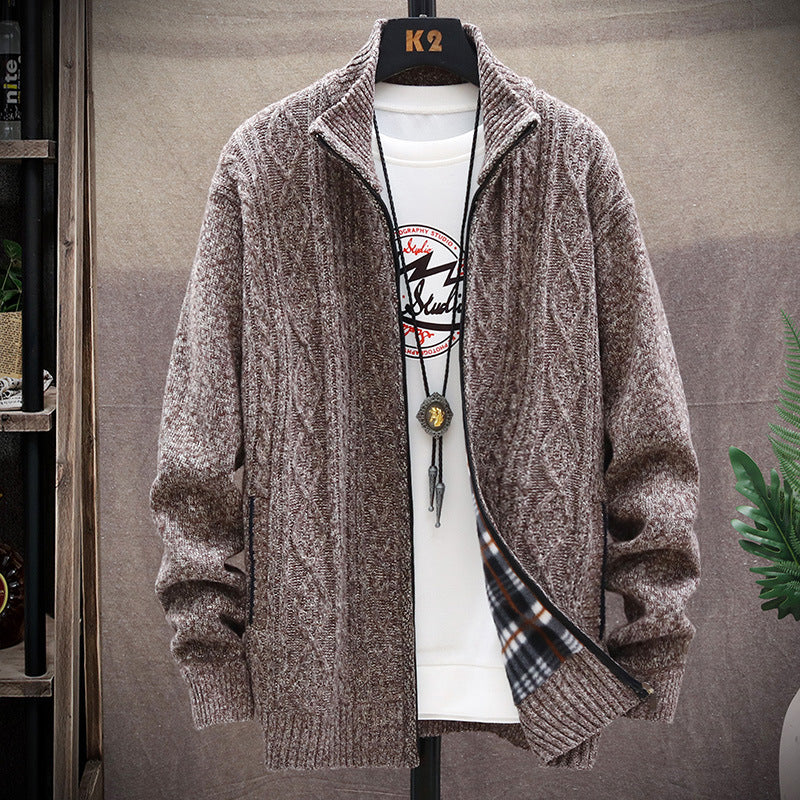 Herren Strickjacke mit Kunstlederdetails und hohem Kragen Krohn-e