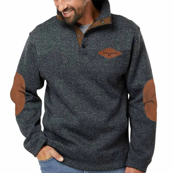 Herren modischer Pullover mit Kontrastkragen und Ellbogenpatches Krohn-e