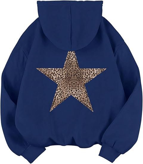Damen lässiger Kapuzenpullover mit leopardem Muster auf Stern Krohn-e