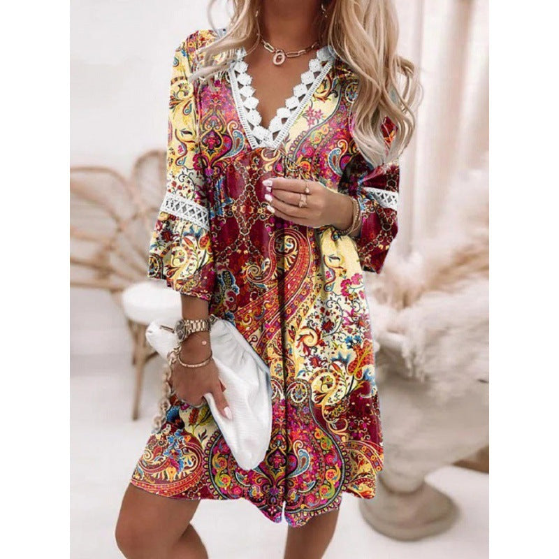 Damen Blumiges Tunika-Kleid mit Spitzenakzenten Krohn-e