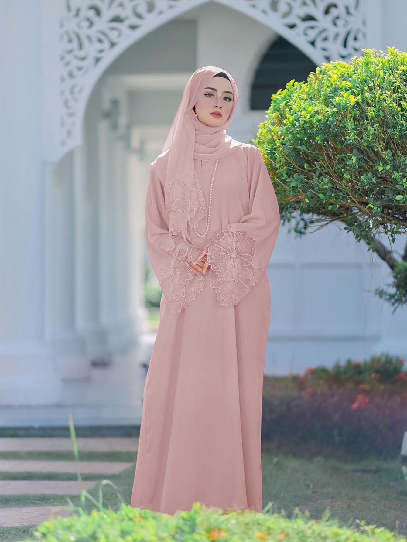Damen Elegantes Maxi-Kleid mit floralem Spitzenbesatz Krohn-e