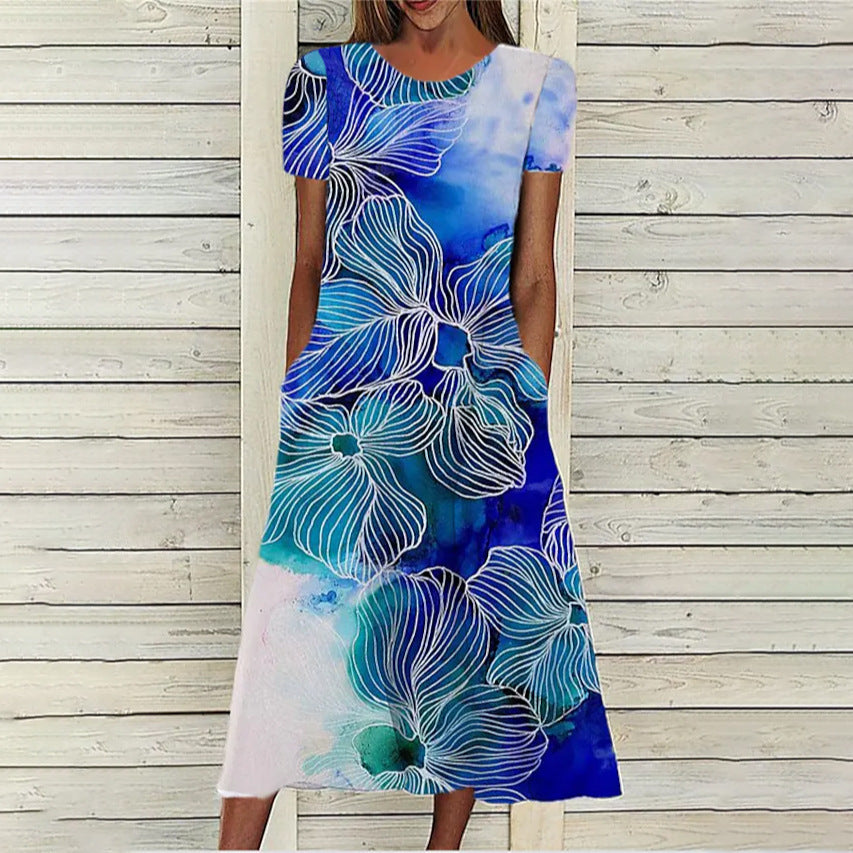 Fudus lässiges Kleid mit praktischem Druck und Rundhalsausschnitt