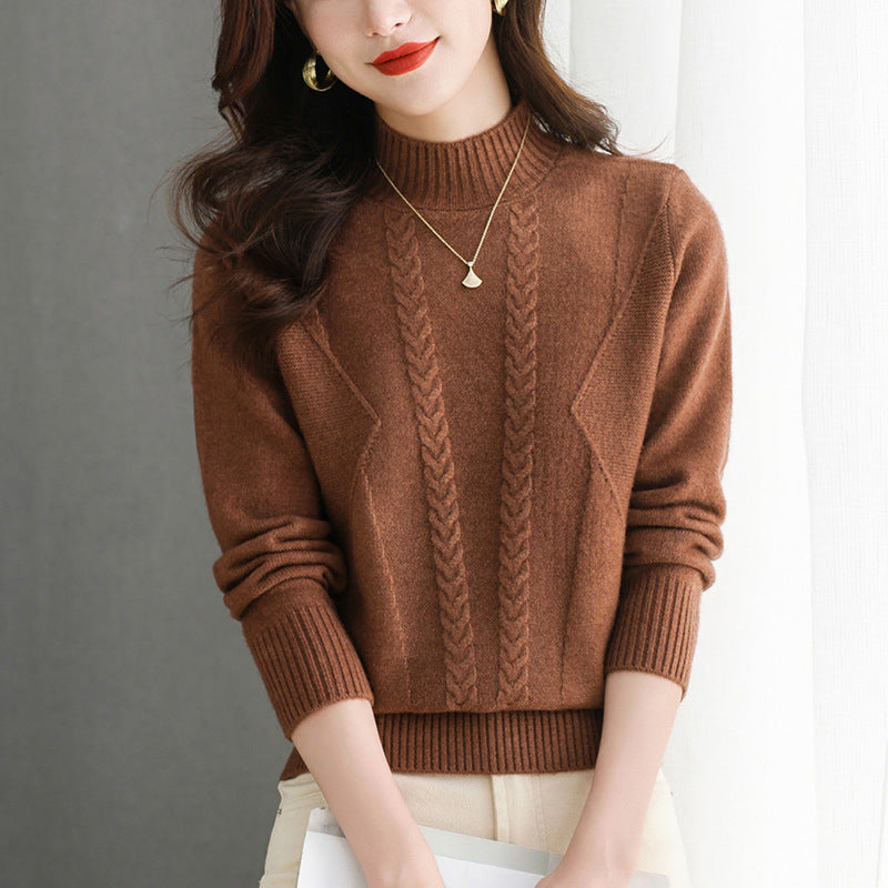 Damen Grobstrickpullover mit elegantem Zopfmuster und hohem Kragen Krohn-e