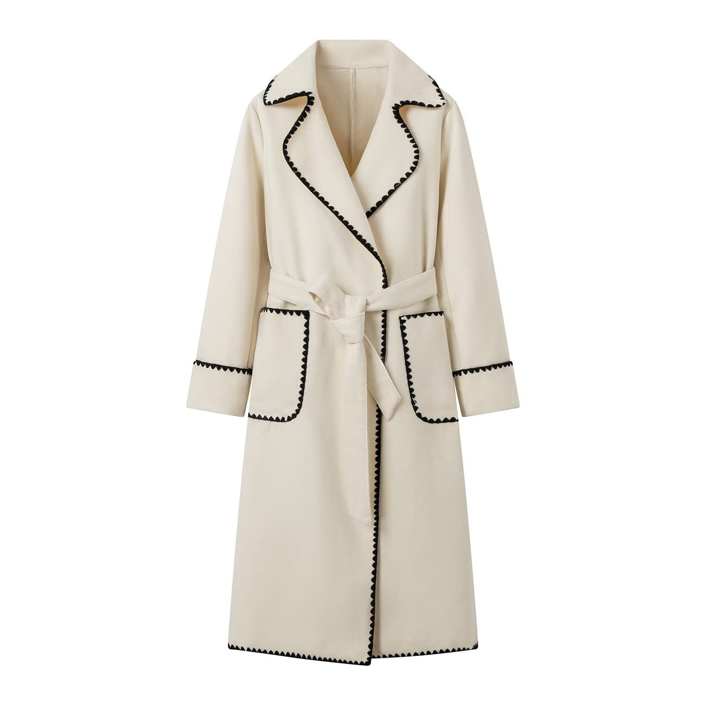 Damen elegante Übergangsjacke mit dekorativem Gürtel und hochwertigen Taschen Krohn-e