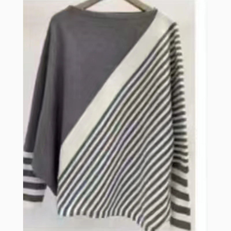 Damen modischer Strickpullover mit asymmetrischem Schnitt und grafischem Streifenmuster Krohn-e