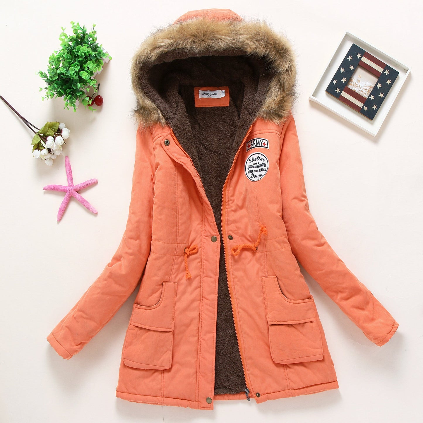 Damen gesteppte Parkajacke mit Kapuze und Kunstfellfutter Krohn-e