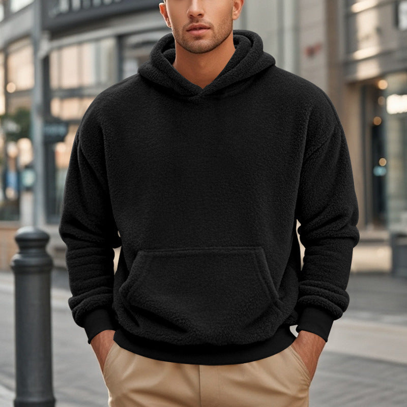 Herren Hoodie aus kuscheligem Teddy-Fleece mit Kängurutasche und breiten Bündchen Krohn-e